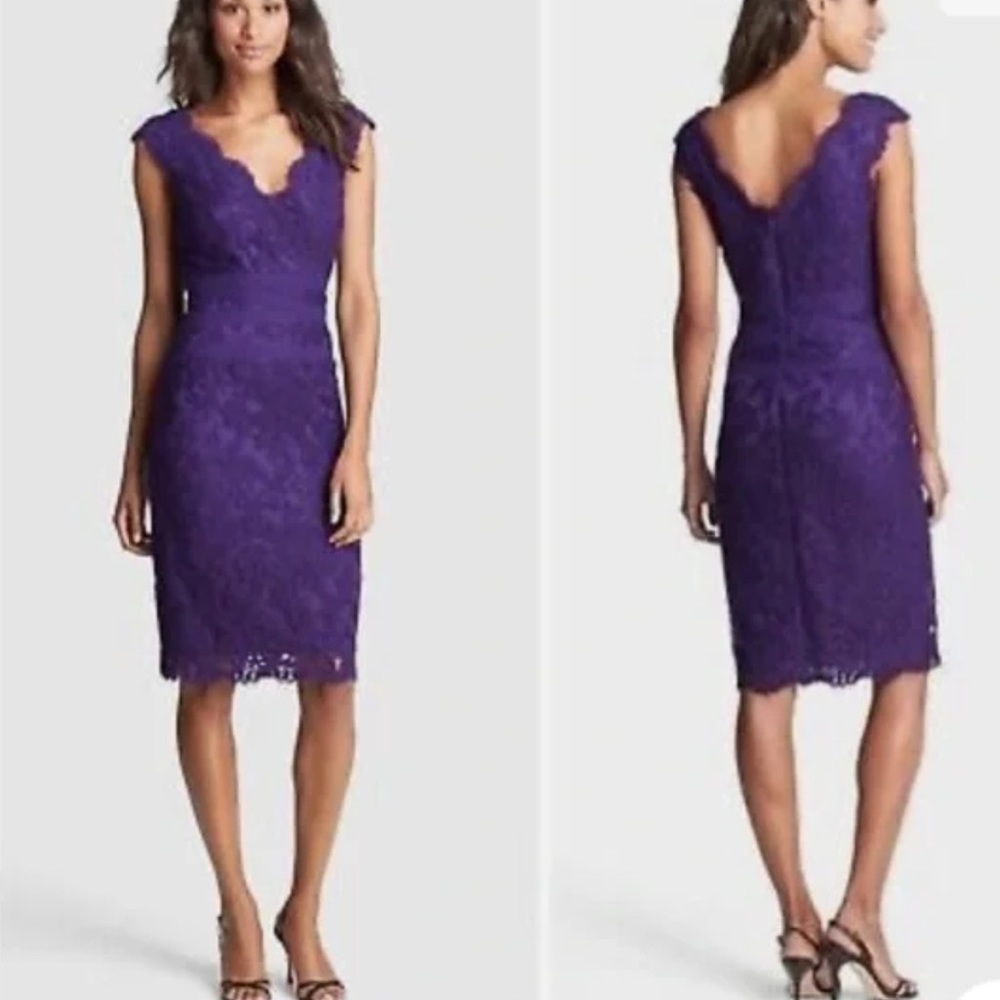 Tadashi Shoji Embroidered Lace Sheath Dress Purple - Picture 2 of 13